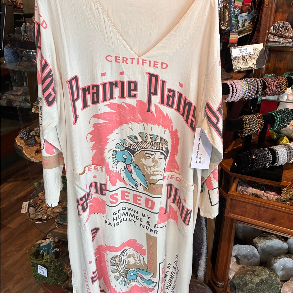 Prairie Plains Graphic Tee Dress in Cream & Coral - Picture 3 of 5